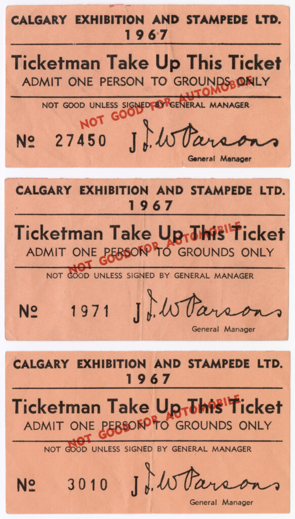 Calgary Exhibition and Stampede Ltd. 1967 admission ticket.