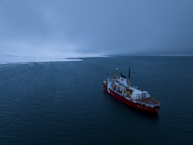 Amundsen Icebreaker sailing in the arctic.